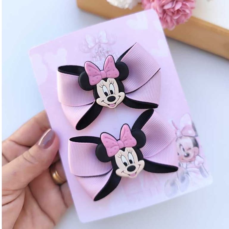 Laços Minnie Rosa Par de laço cabelo infantil Minnie
