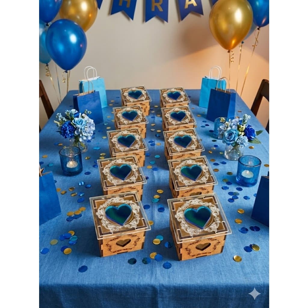 Caixa MDF com Tampa de Acrílico Transparente Lembranças de Casamento Bodas Festas – Kit 10/40 Unidades - detalhe AZUL