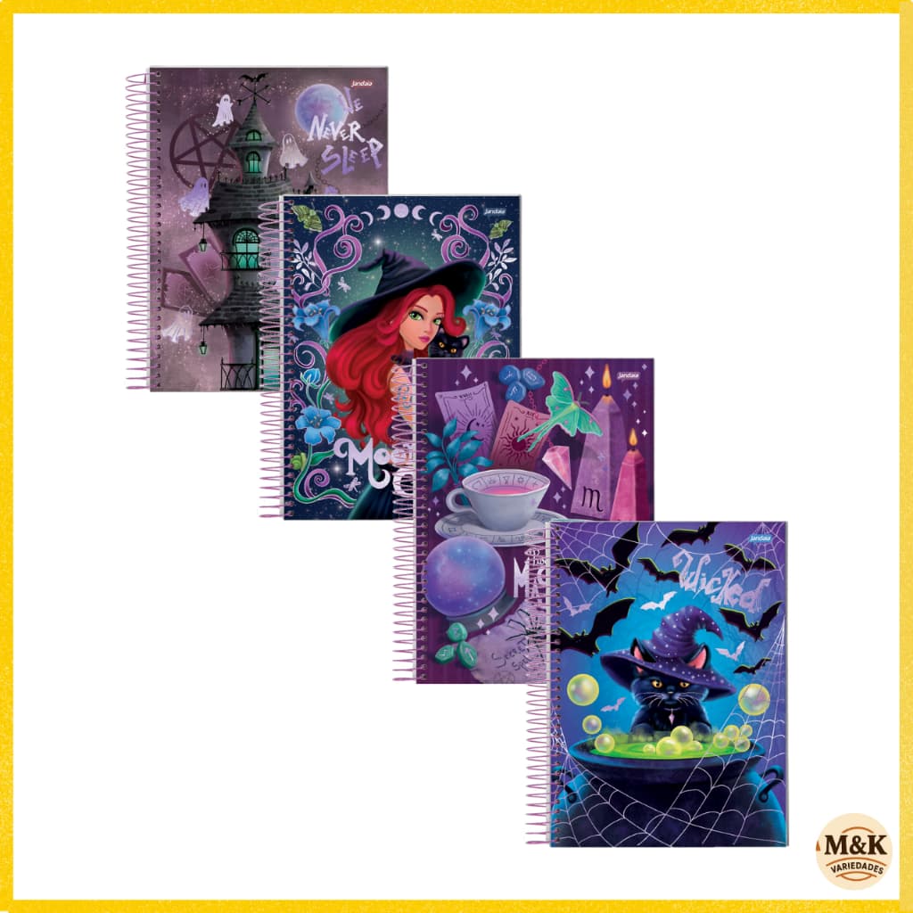 KIT 04 Caderno 01 Materia 80 Folhas SPOOKY LOVE Jandaia (Capas Sortidas)