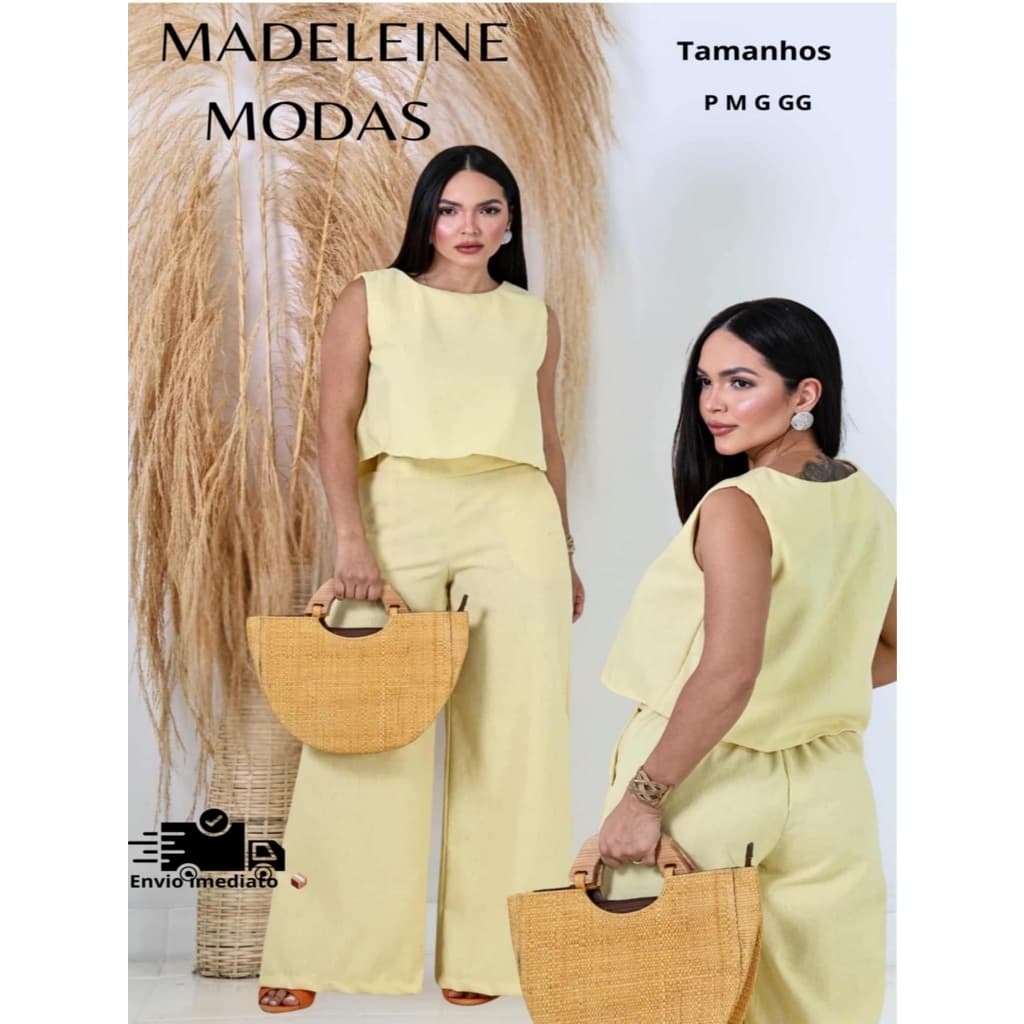 Conjunto Feminino verão Linho Calça pantalona social e Blusa Regata LOOK Confortável e Sofisticado