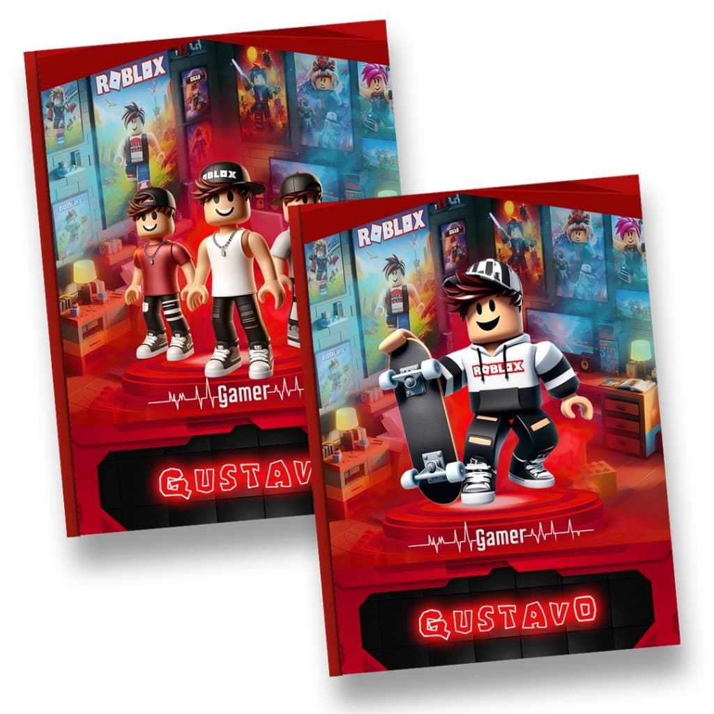 Kit 2 Cadernos de Brochura Grande Roblox Personalizado com Nome Caderno Roblox Brochurão