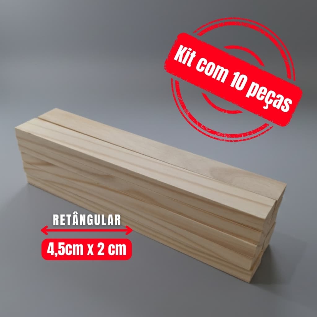 Ripa de Madeira para Artesanato Pinus Kit com 10 un 4,5cm x 2cm Lixada Pronta para Uso