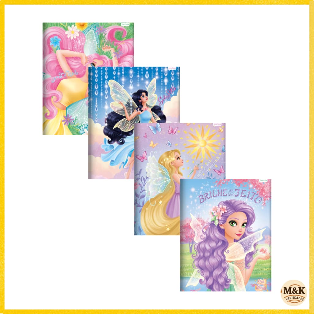 KIT 04 Cadernos Brochura  A4 Brochurão 01 Materia CONTO DE FADAS Jandaia Meninas (Capas Sortidas)