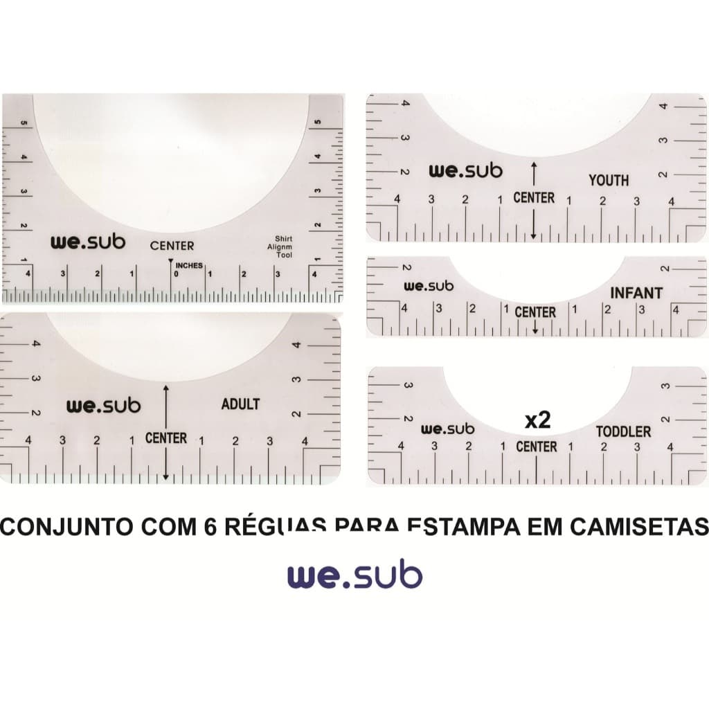 Kit 6 de Réguas Gabarito para Sublimação – Posicionamento Preciso | PVC Flexível | Estampa Alinhada
