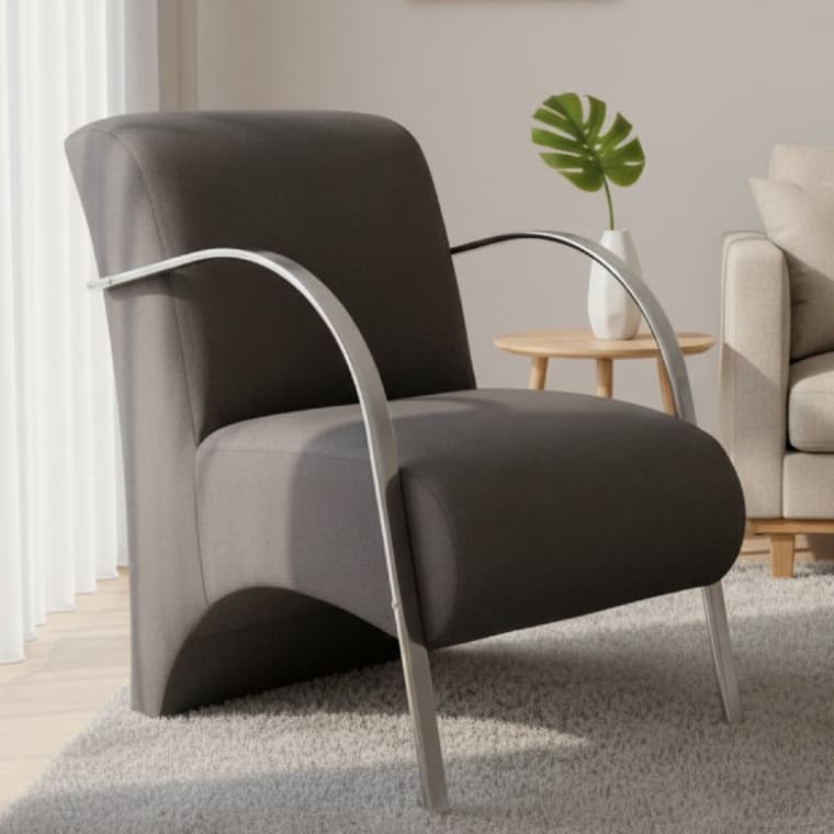 Poltrona Decorativa Predoli | Braço Alumínio, Suede | Recepção, Sala, Quarto, Barbeiro, Consultório