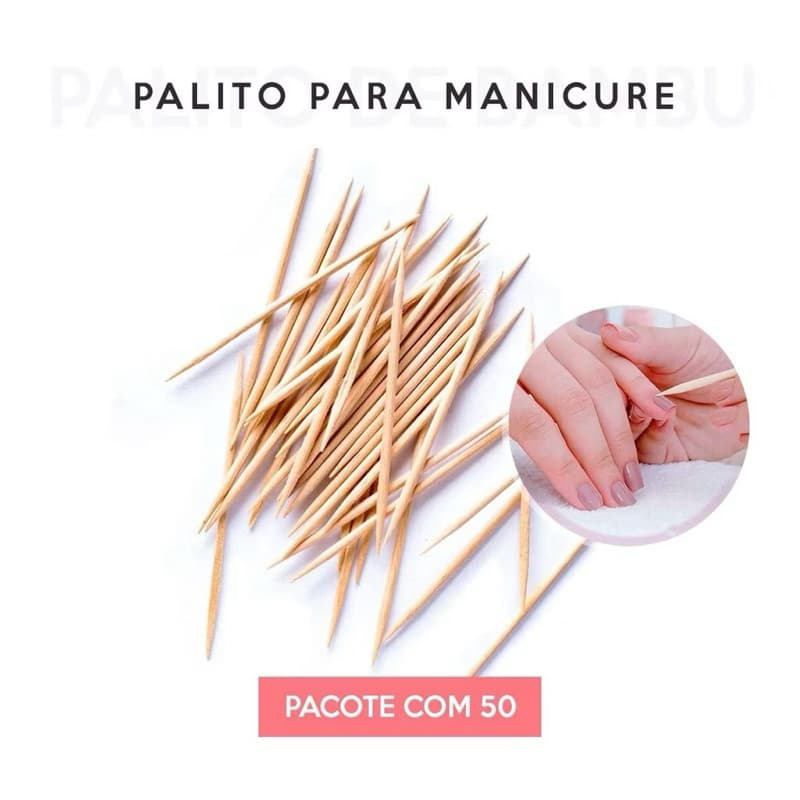Palito de Bambu 14cm Para Unhas – Manicure Pedicure Profissional – Ponta/Chanfro – 50 Unidades