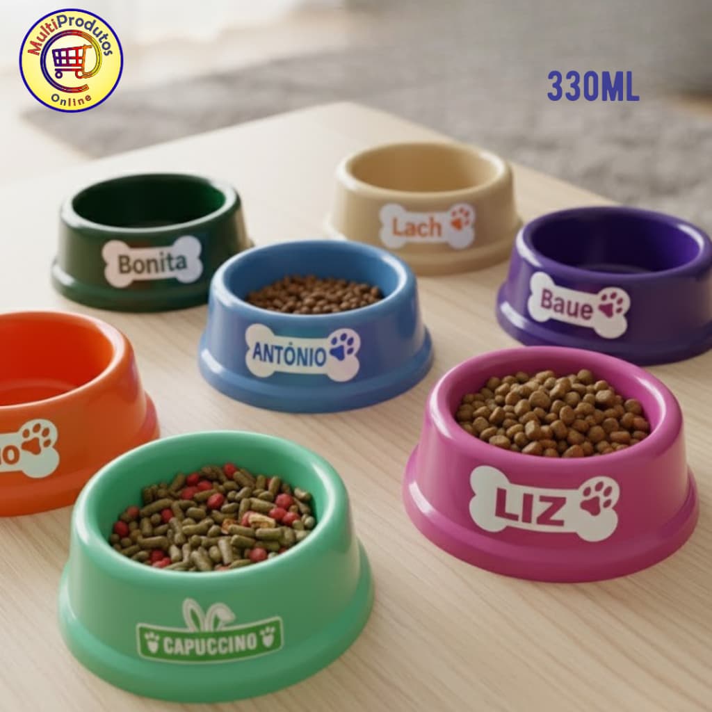 KIT Comedouro e Bebedouro Pet Cachorro Gato Coelho Personalizado com o Nome do seu PET  |  330ml