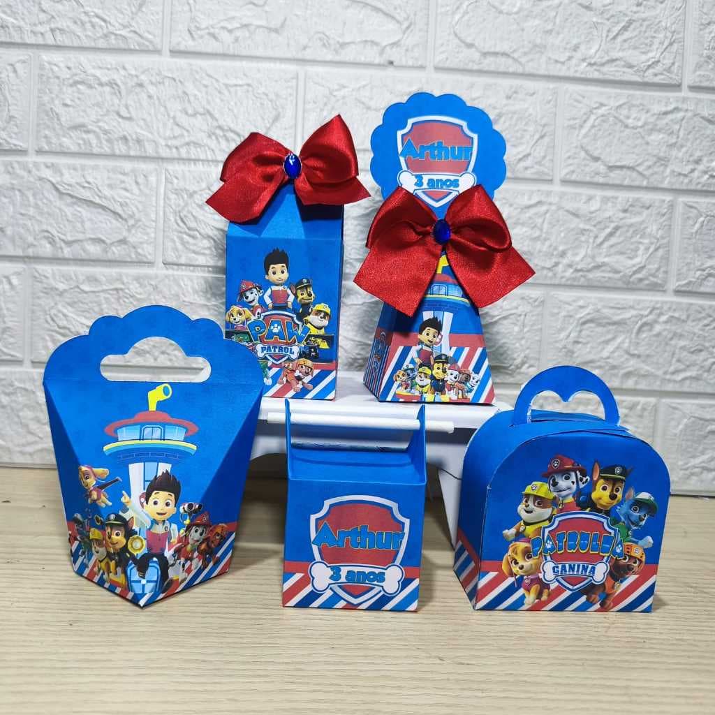 Kit Personalizados Caixinhas Patrulha Canina  Azul Menino Lembrancinhas Aniversario-festa PEGUE E MONTE