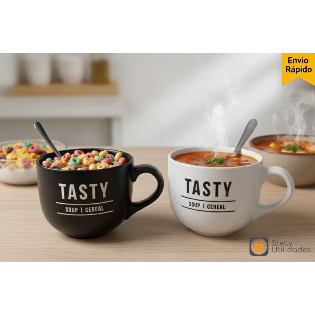 Caneca Jumbo Para Sopa e Cereal 750ml Grande – Branco/Preto
