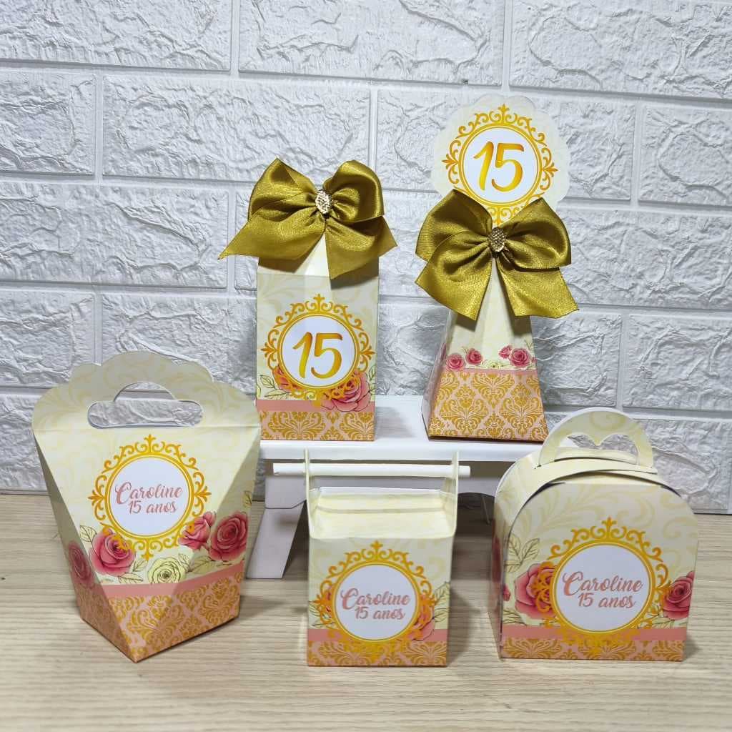Kit Personalizados Caixinhas 15 Anos Floral Rosa Lembrancinhas Aniversario-festa PEGUE E MONTE