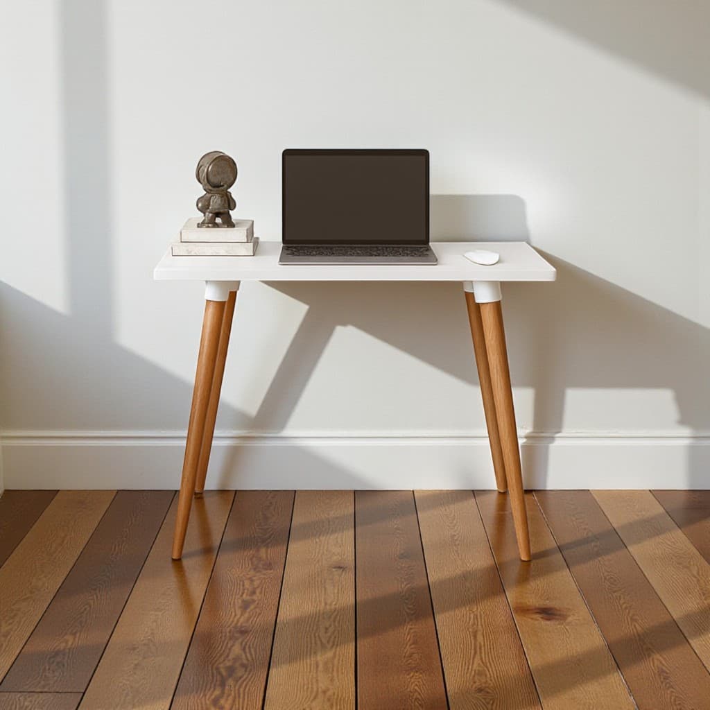 Escrivaninha Clássica Mesa Minimalista Escritório MDF Pc Home Office Estudo Pés Madeira Maciça