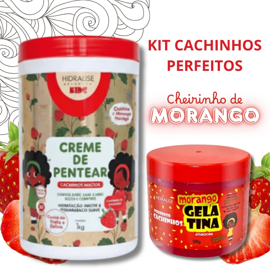 Creme de Pentear  Morango 1kg + Gelatina Capilar Ativador de Cachos Morango 500g Hidralise