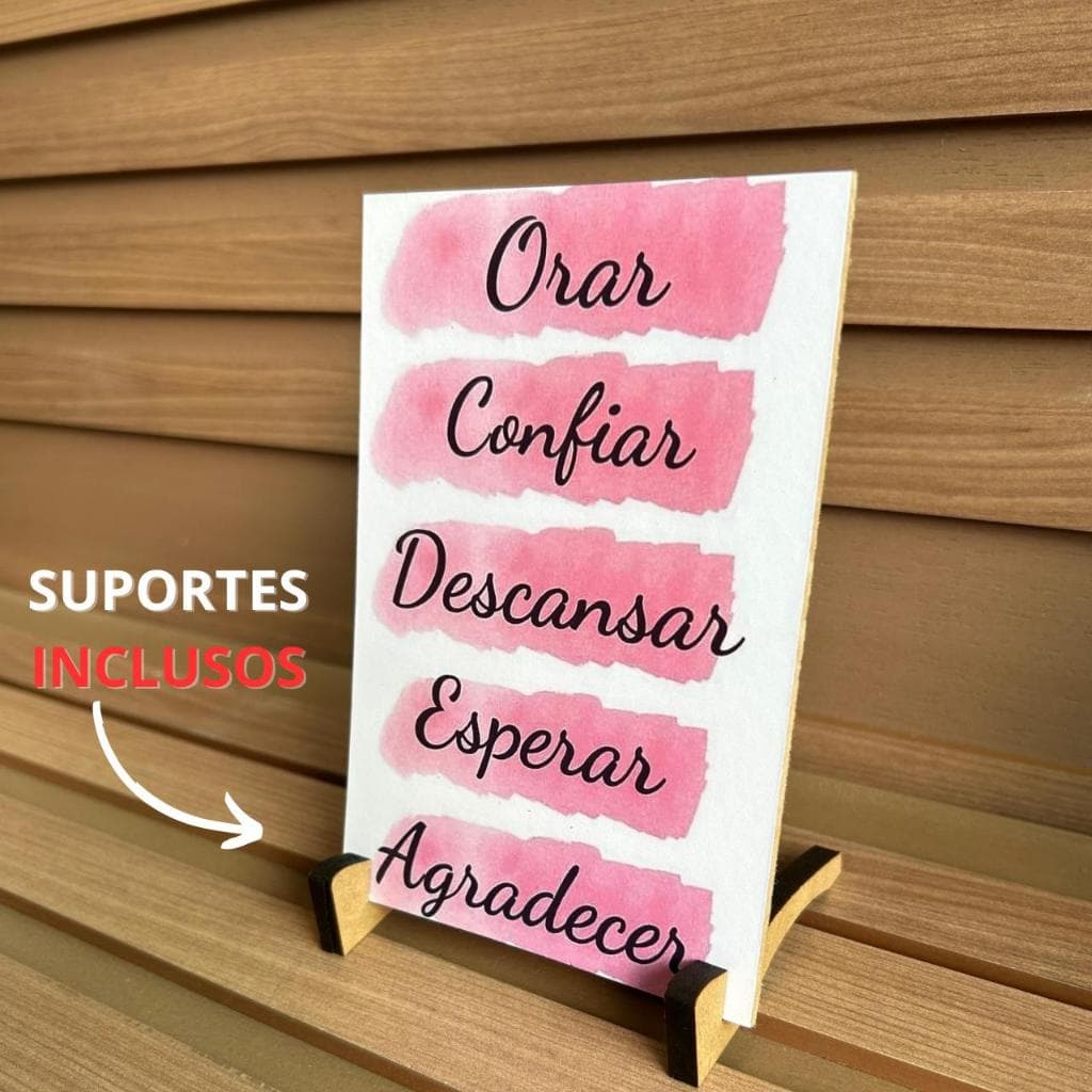 Quadrinho Quadro de mesa Agradecer Confiar Orar com suporte Decoração estante sala presente