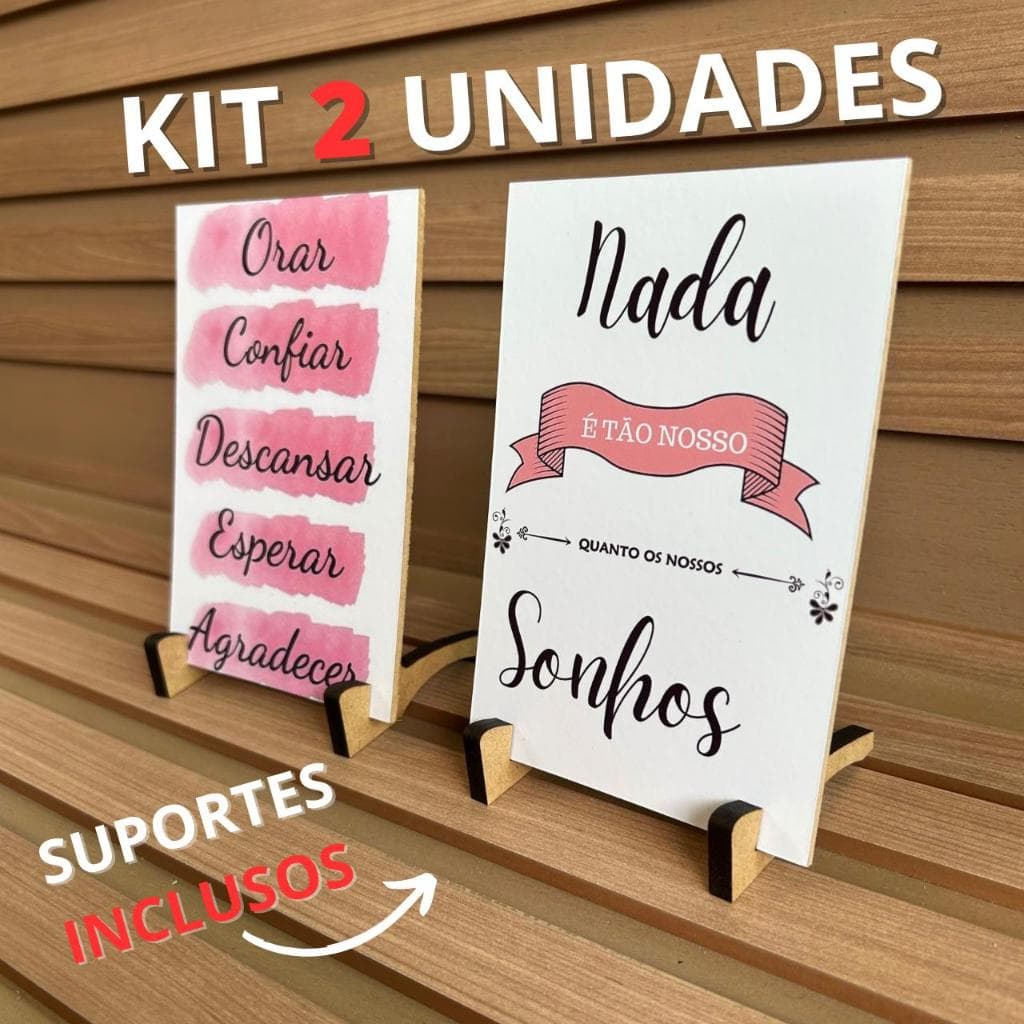 Quadrinhos de mesa Nada é tão nosso Sonhos e Agradecer Esperar Confiar Estante Quarto sala presente