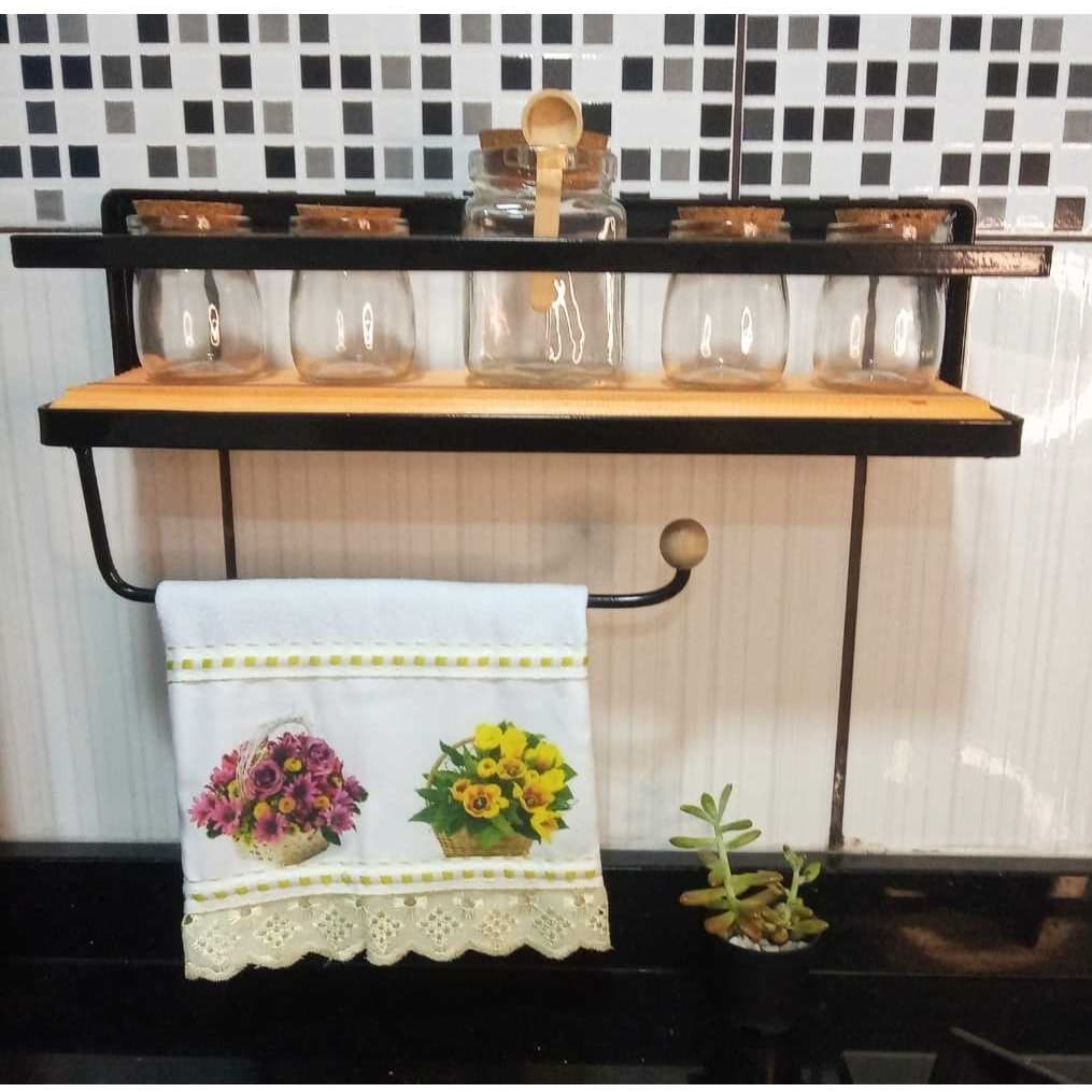 Prateleira para colocar vidros de condimentos com suporte de pano de pratos