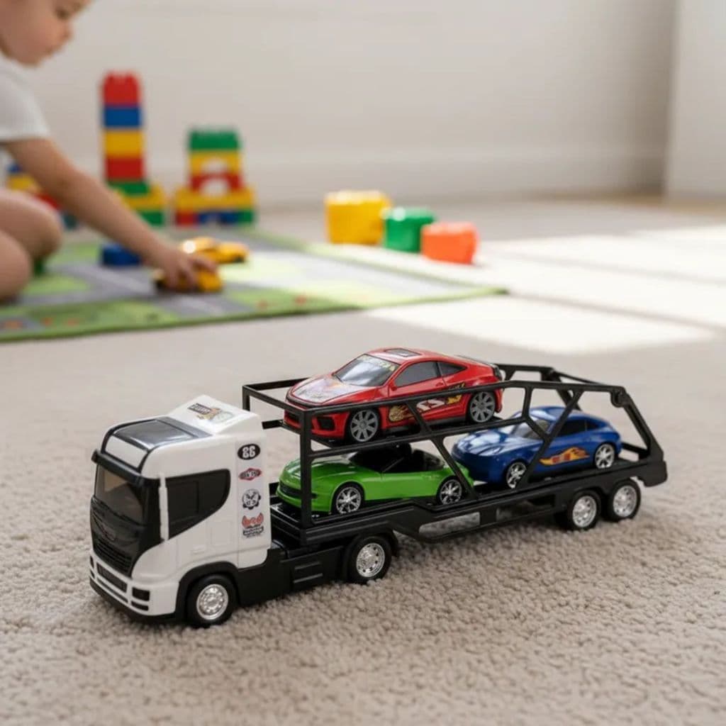Caminhão Cegonha Brinquedo Infantil Grande com 3 Carrinhos Carreta Cegonheiro Crianças