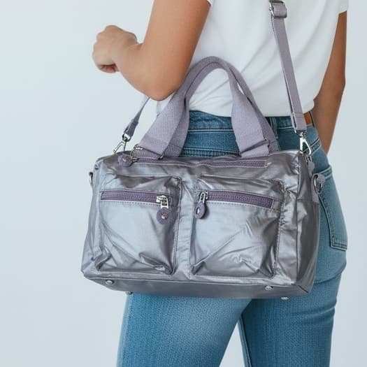 Bolsa Transversal de Ombro Feminina Impermeável Metalizada com Alça Ajustável