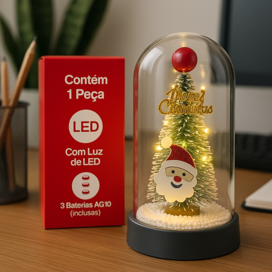 MINI ÁRVORE DE NATAL DECORAÇÃO ILUMINADA 14CM COM LUZ LED PRA CASA ESCRITÓRIO MESA PRESENTE NATALINO