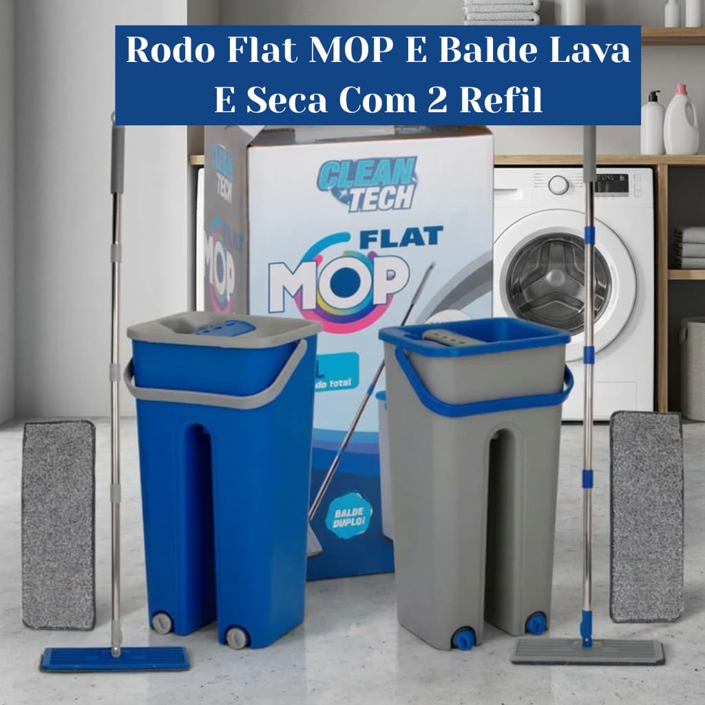Mop Limpeza Rodo Mágico Giratório Esfregão Rodo Flat Lava E Seca Com 2 Refil Sortido