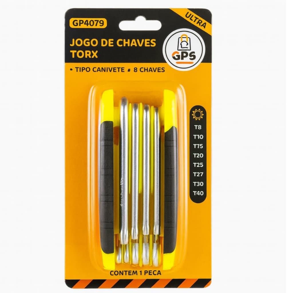 Jogo de Chaves Torx Tipo Canivete 8 Peças T8 a T40 – Ferramentas GPS
