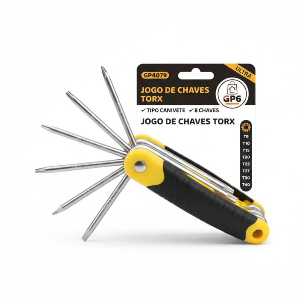 Jogo de Chaves TORX Tipo Canivete 8 Peças GPS GP4079 T8 a T40  Ferramenta Profissional