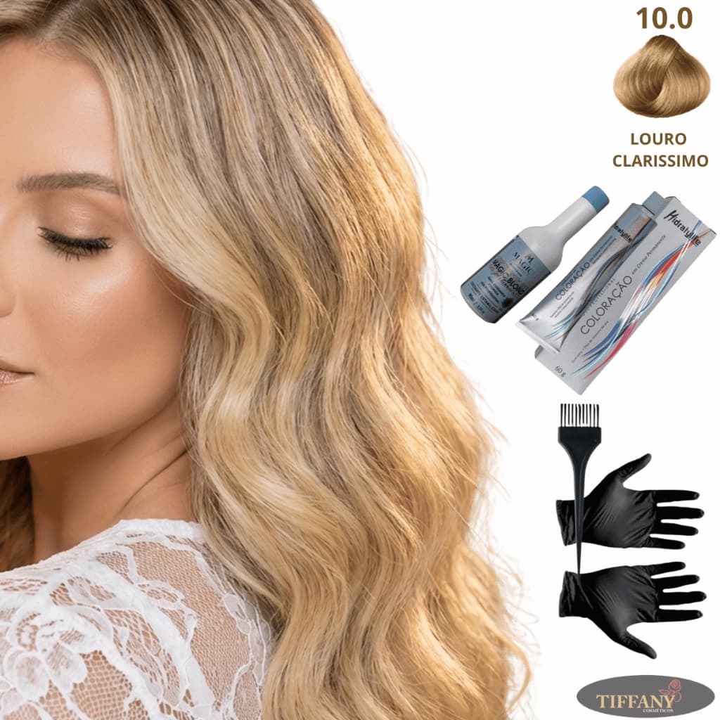Coloração Capilar Hidratylife 10.0 Louro Claríssimo 60g, Ox 5 Volumes 90ml com Luvas e Pincel