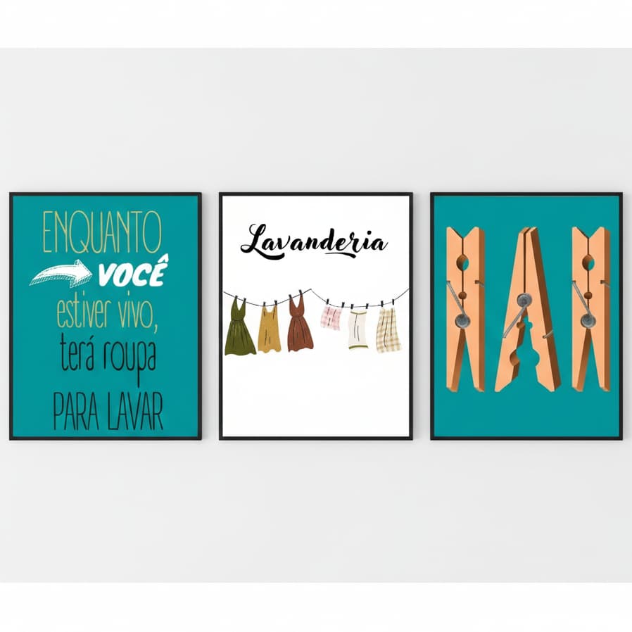 Quadros decorativos para lavanderia (3 peças)