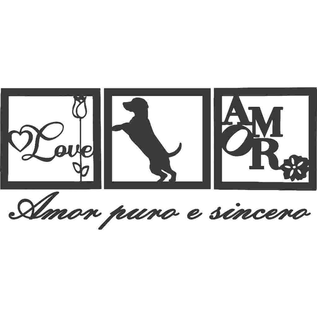Kit com 3 Quadros Decorativos + Frase Amor puro e sincero - Decoração para Sala e Quarto