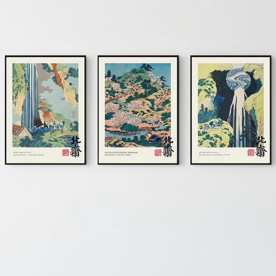 Quadro decorativo A Grande Onda Katsushika Hokusai Poster (3 peças 40x60)