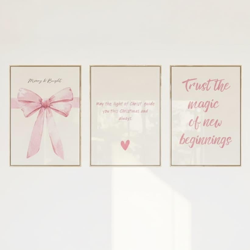Quadros decorativos Laços rosas meninas chiques e fofos (3 peças)