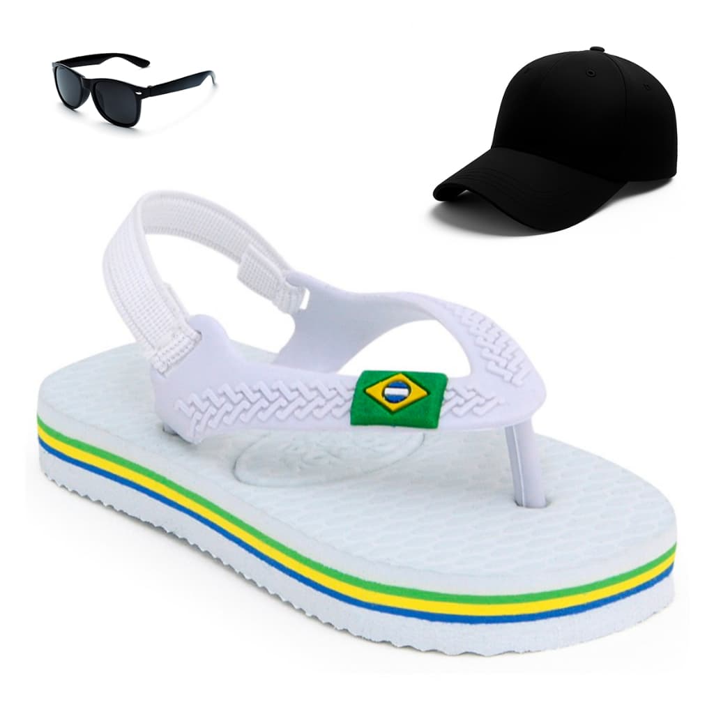 Kit Chinelo Infantil Bebê Menino Com Elástico + Óculos + Boné Henry Kids