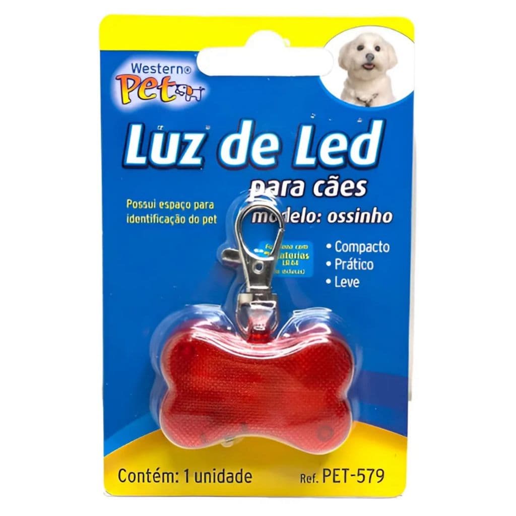 Pingente Ossinho Luz De Led Localizador Segurança Cães Pets Cor Vermelho