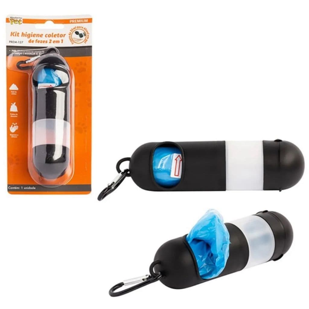 Kit Higiene Coletor De Fezes 2 Em 1 Pet Estojo Alcool Gel Transparente/preto