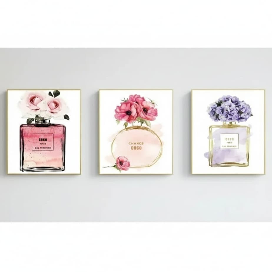 Quadro decorativos perfumes (3 peças 20x30)
