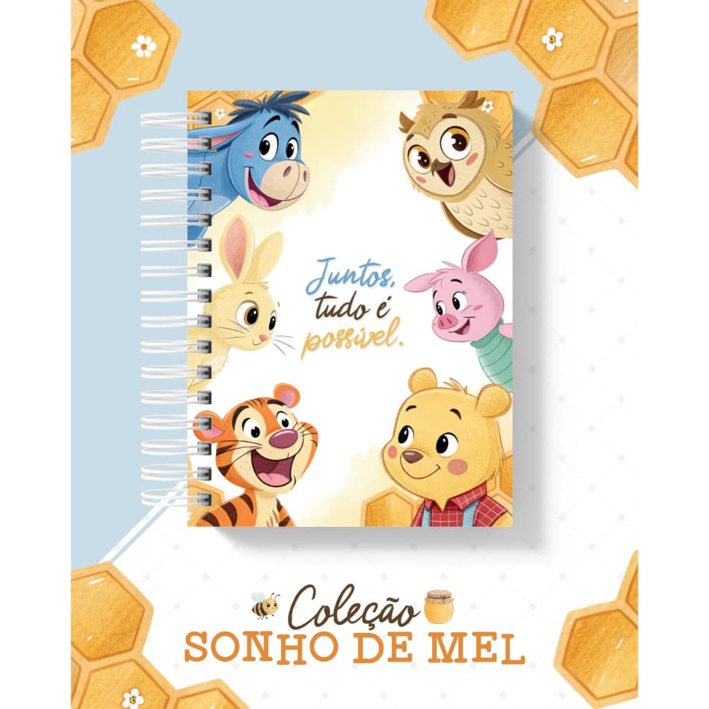 Agenda ou Caderno coleção Pote de mel 2026 permanente e caderno - Ursinho pooh