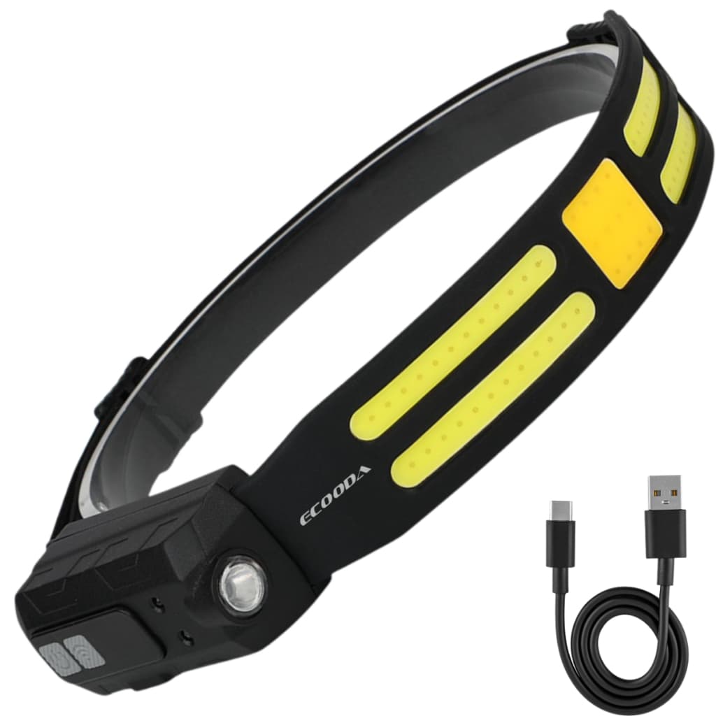Lanterna Cabeça LED COB/XPE Sensor Digital | Recarregável USB-C | Farol Trilha Pesca Bike Forte