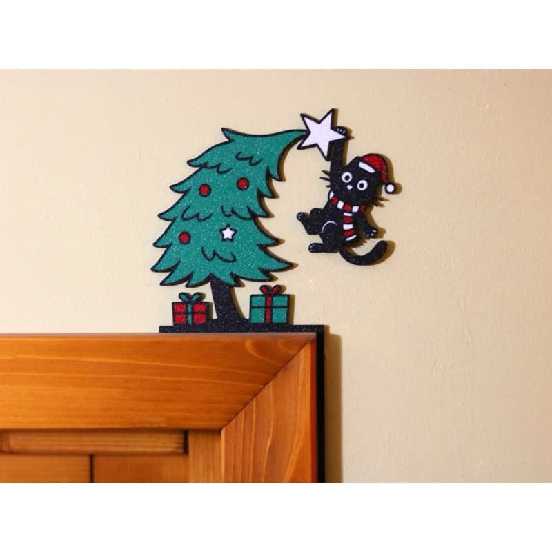 Enfeite de porta de gato e árvore | Enfeite de Natal | Decoração