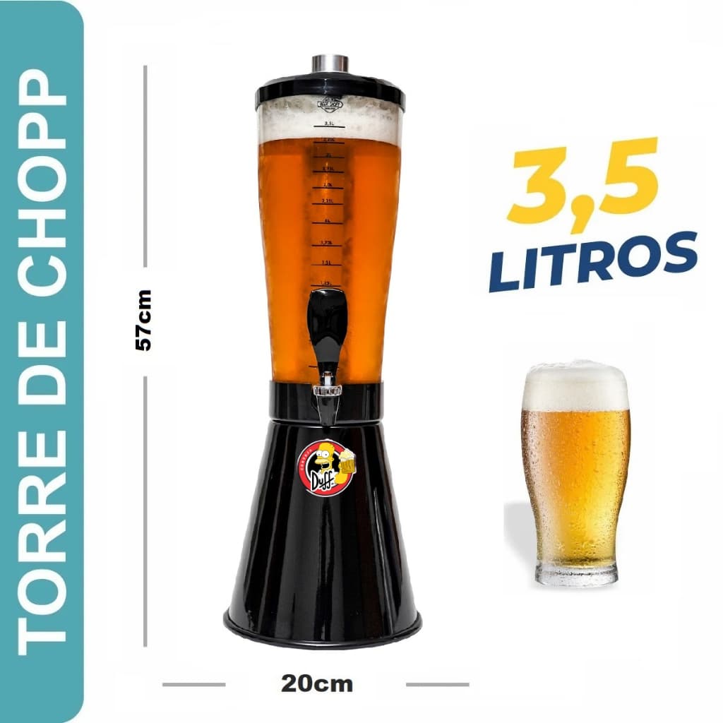 Torre De Chopp Beer 3.5 Litros 2 Tubo Gelante Chopeira Gira 360 - Duff Cheers
