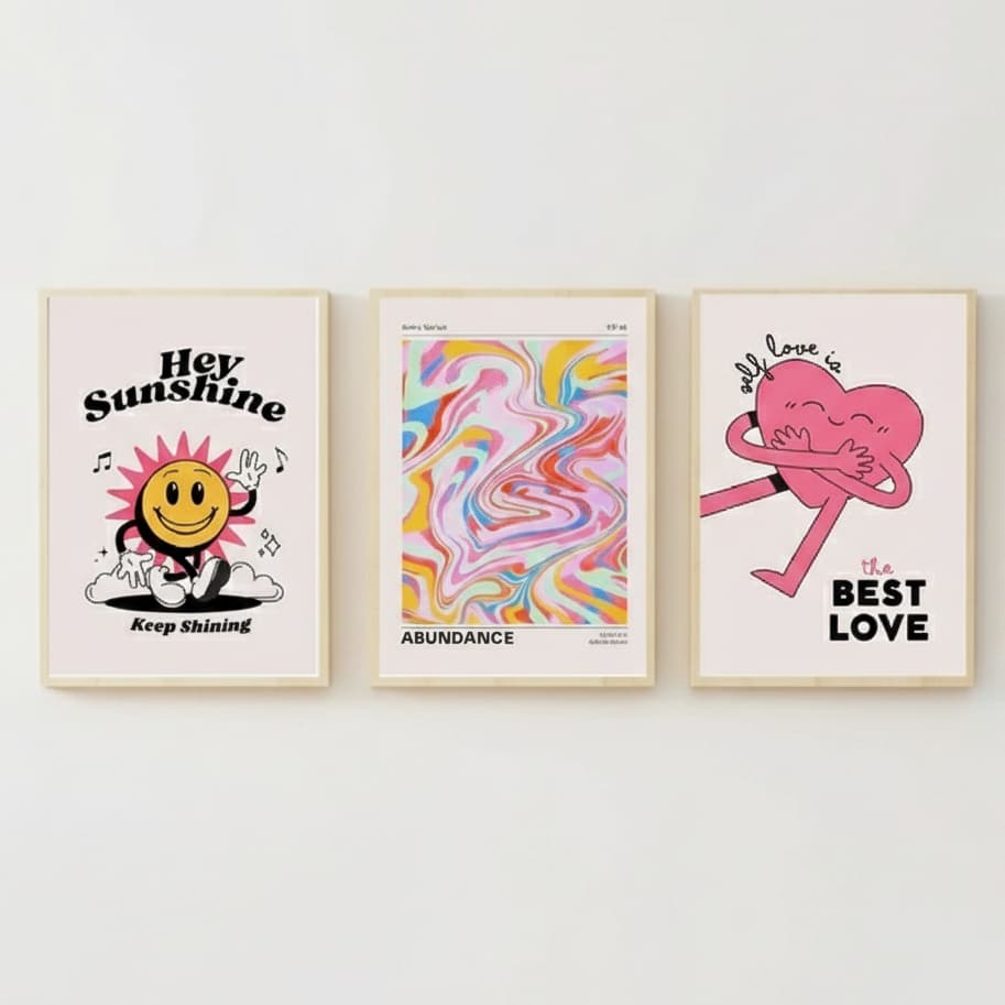 Quadros decorativos Abstrato Retro Aura Gradiente Estético, Pintura Positiva (3 peças)