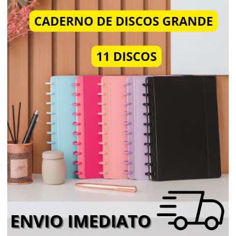 Caderno de Disco Grande Tamanho A4 - 11 DISCOS – Folhas Reposicionável, Personalizável e Moderna