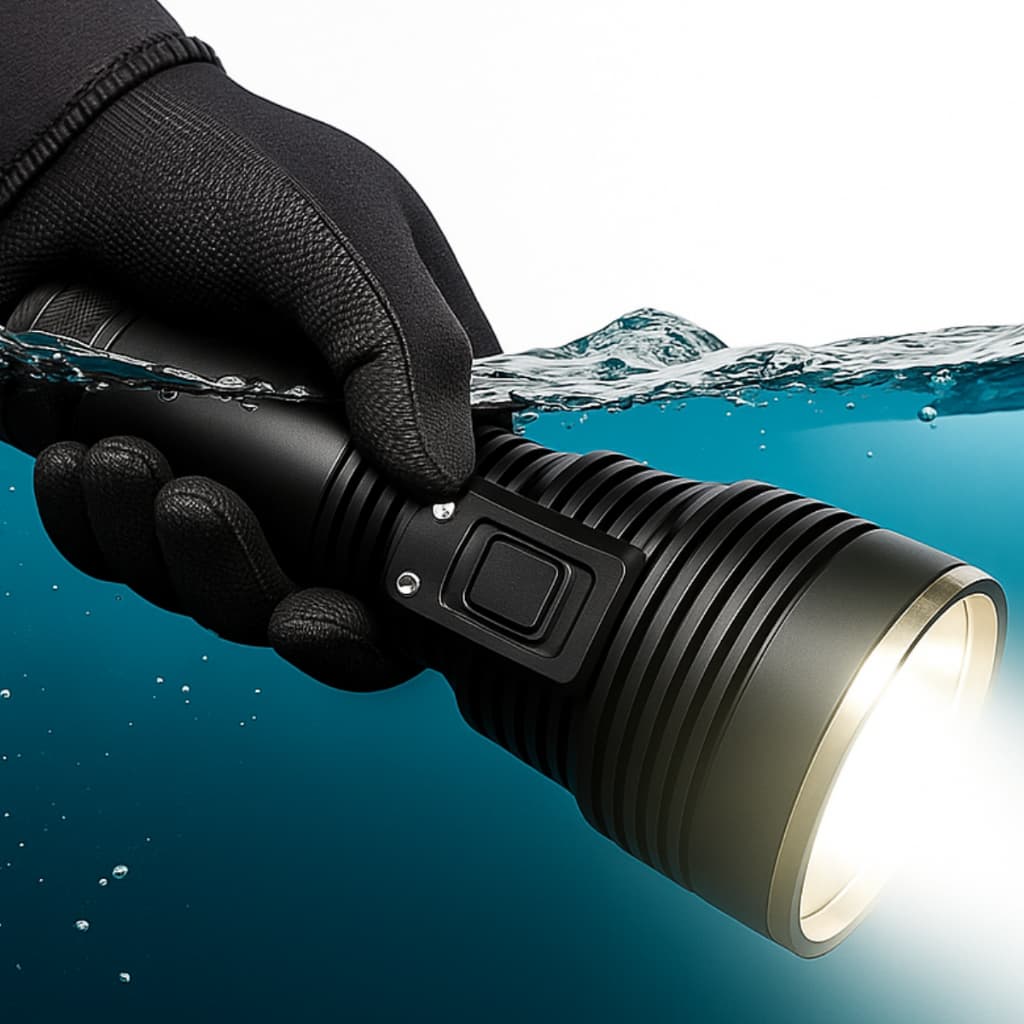 Lanterna de Mergulho Recarregável 13800mAh LED IPX8 500m Alcance Profissional Subaquática