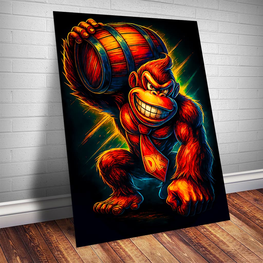 Quadro Decorativo Donkey Kong Jogo Nintendo Anos 90 Super Mario Bowser Gamer Retro