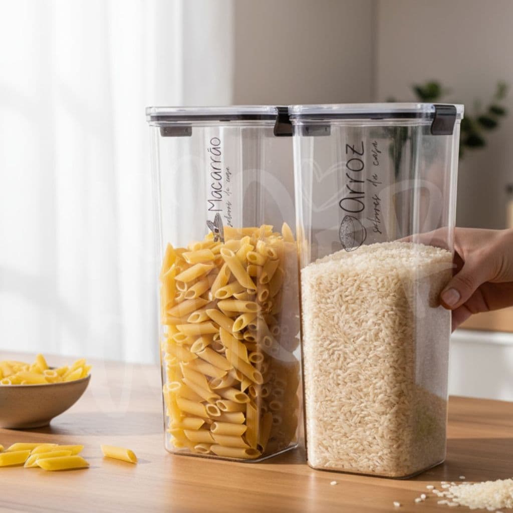 Potes Herméticos 2150 ml Arroz Feijão Macarrão Café Açúcar | Porta Mantimentos Acrílico Empilháveis Cozinha Dispensa