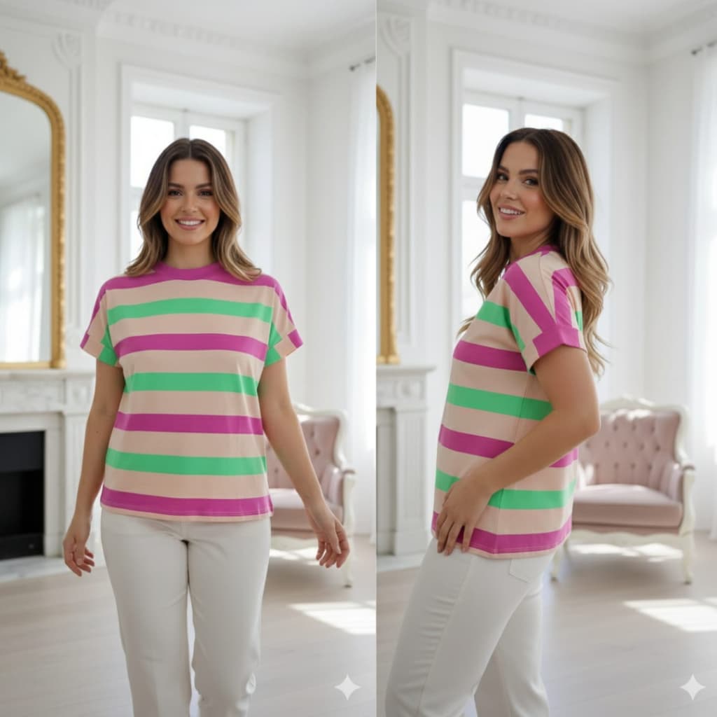 Blusa Listrada Manga Japonesa T Shirt Básica com Listras Moda Casual Blusa Soltinha De Malha
