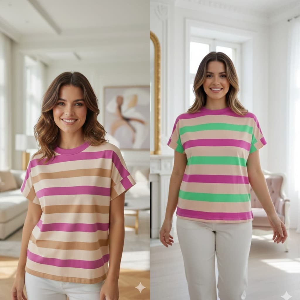 Blusa feminina listrada T shirt manga japonesa Moda Casual Blusa Listrada Blusa Soltinha Elegante