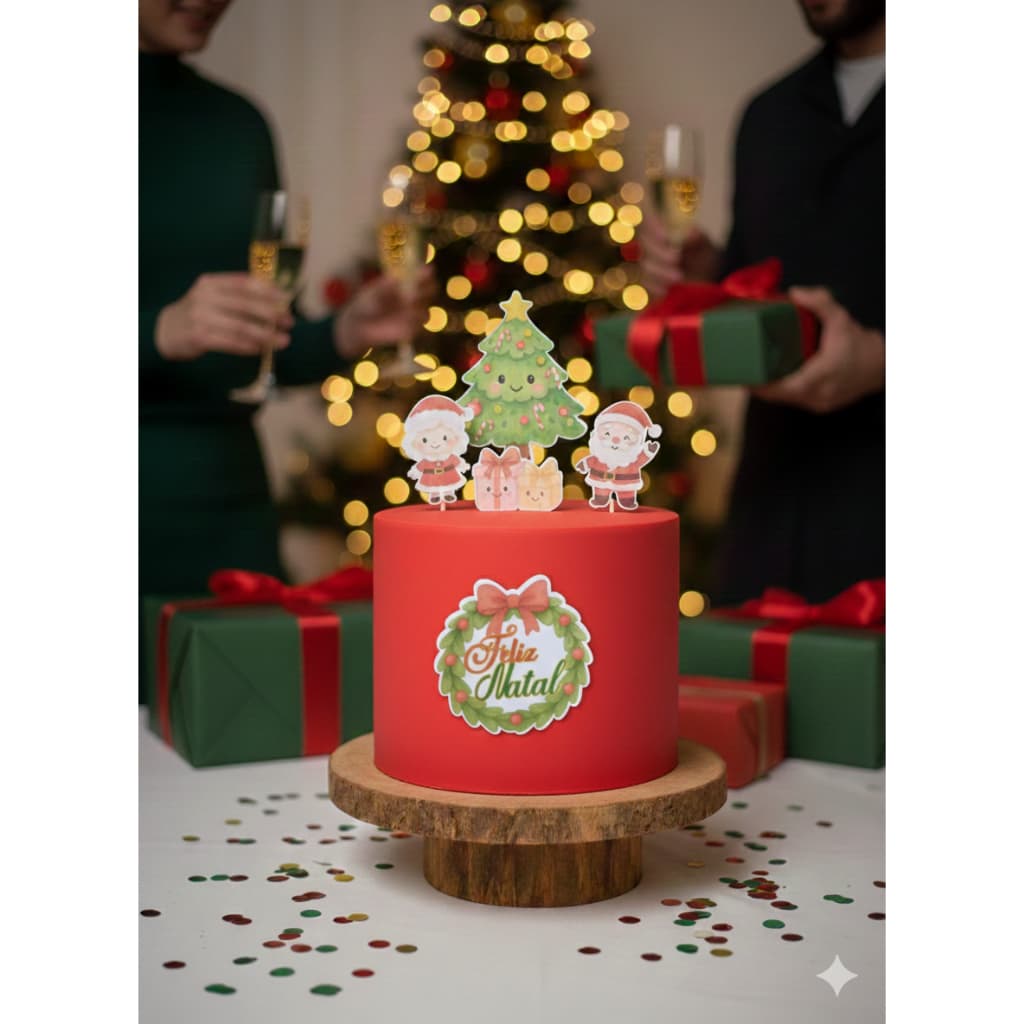 ENVIO RÁPIDO |Topo de Bolo Feliz Natal |Kit Natalino Fofo |Topper de bolo Natalino | Papai Noel Bolo