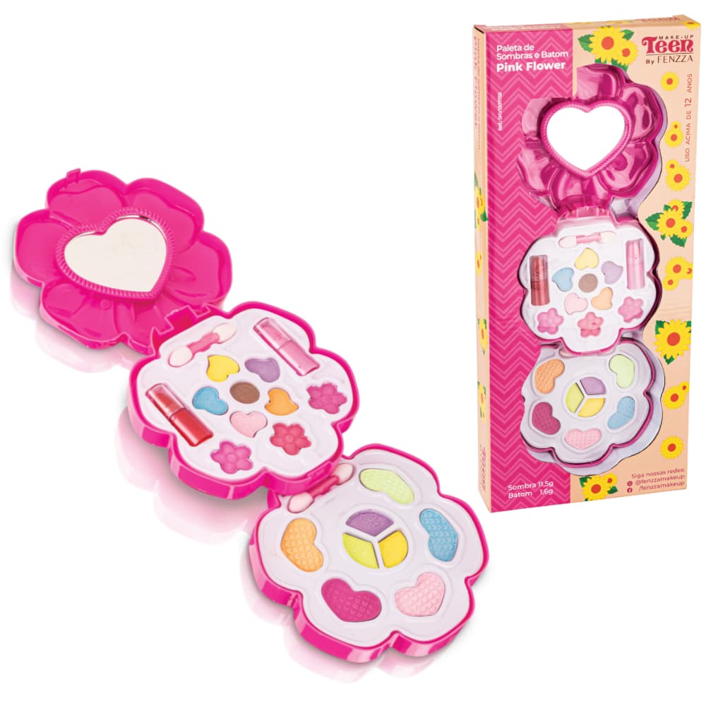 Paleta De Sombras E Batom Teen Pink Flower Fenzza