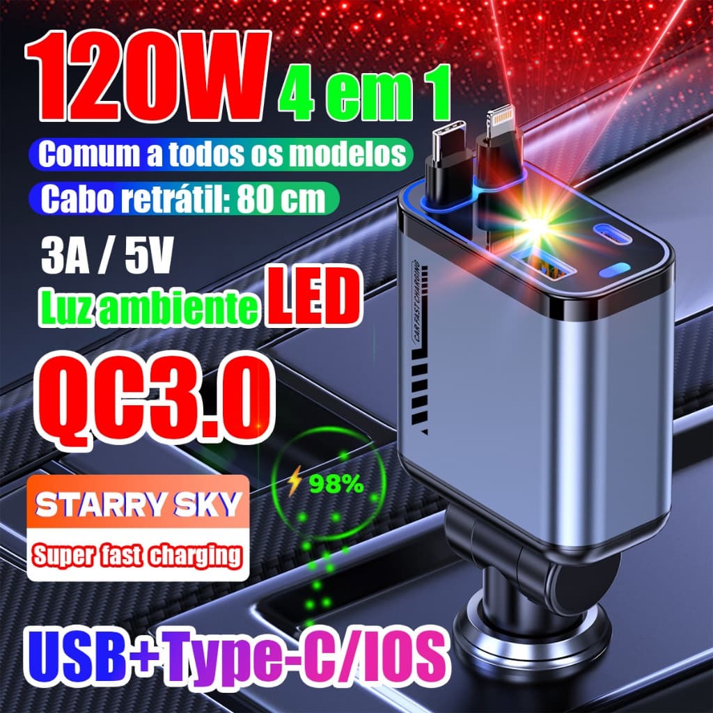 Acendedor de cigarroveicular carregador veicular carregador para carro tomada 12v carro 120W Cargador telescópico