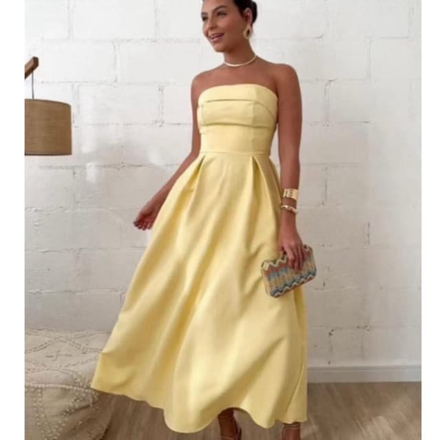 Vestido Elegante Feminino  Tomara Que Caia Longo Com Bojo e Amarração Nas Costas Moda Verão