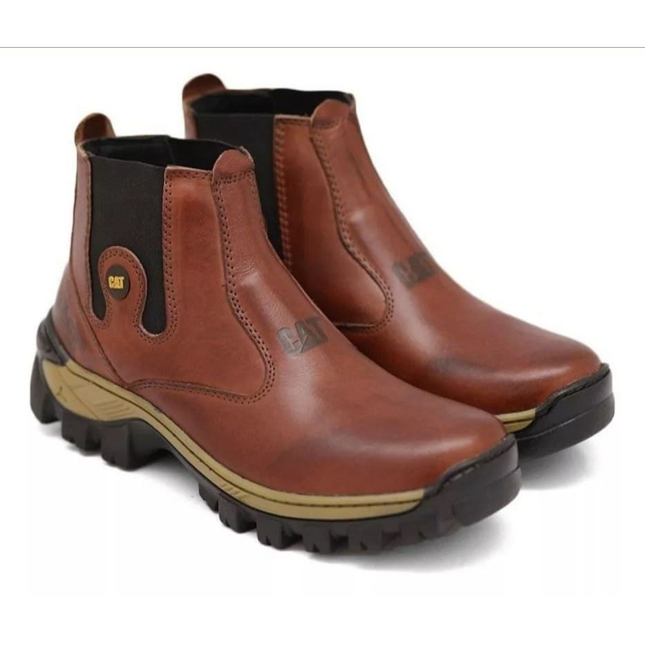 Bota Botina de Segurança/Trabalho toda em couro - Confortável, Fácil de Calçar, Super Durável
